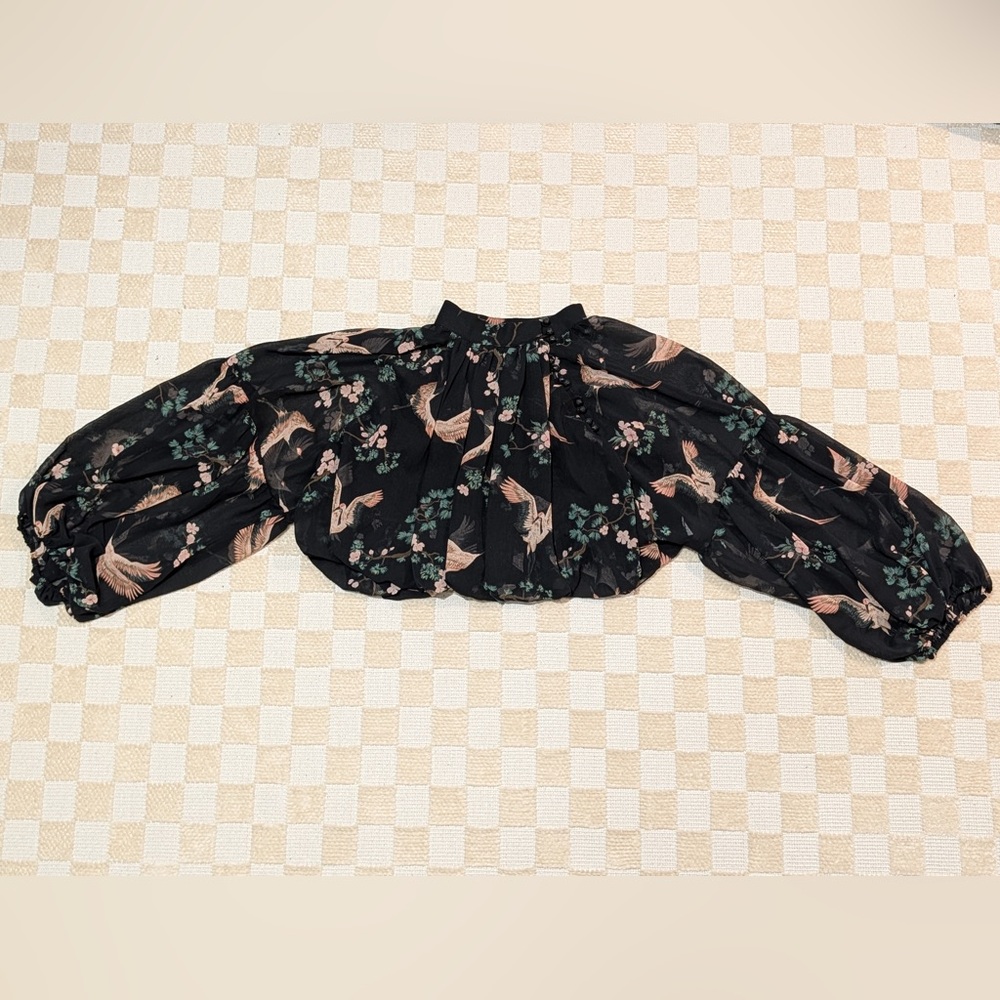 Zara Black Floral Top with Button Detail